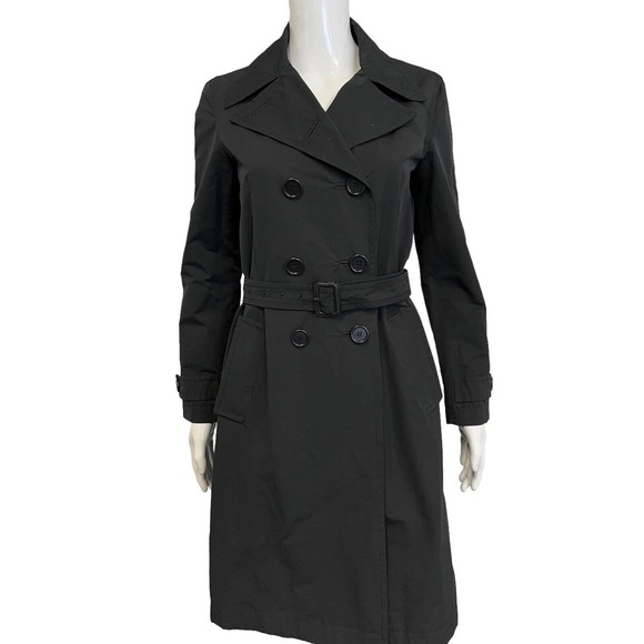 Prada Jackets & Blazers - PRADA Black Cotton Blend Double Breasted Long Logo Trench Coat Size 38 US 2